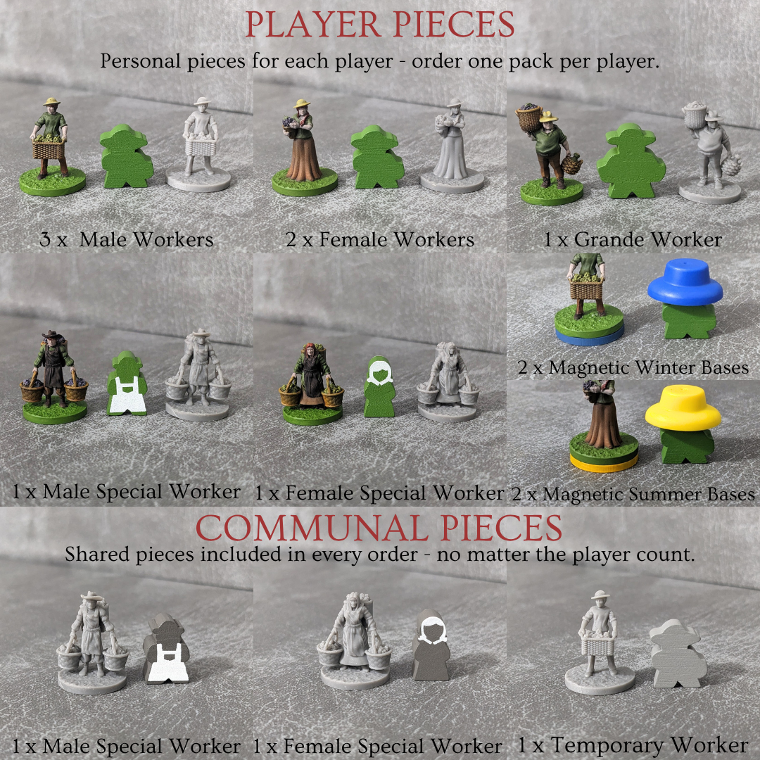 Viticulture Board Game and Expansion Inspired Unofficial Player Figures Meeple Upgrade Pack
