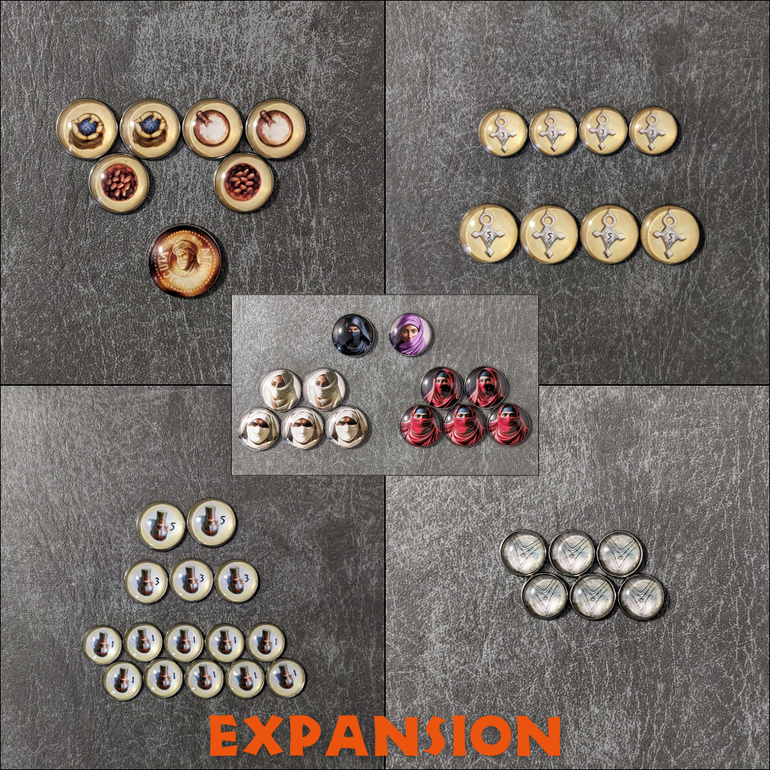 Vom Targi-Brettspiel inspiriertes inoffizielles Token-Paket aus Glas und Metall