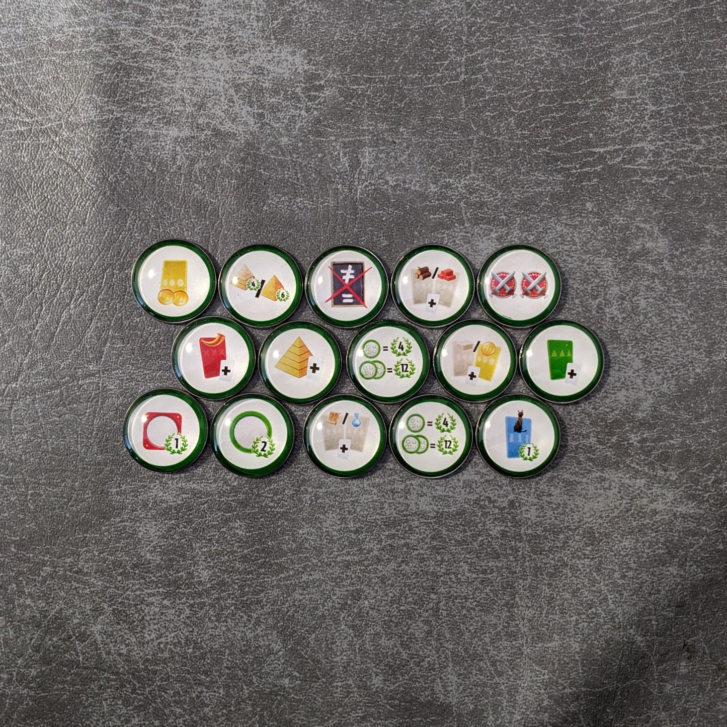 Vom Brettspiel 7 Wonders inspiriertes inoffizielles Token-Paket aus Glas und Metall