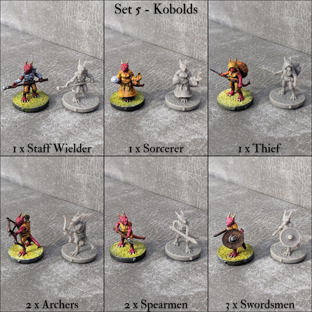 Tiny Encounter Starter Set 1, 15 mm, Pocket Dungeons and Dragons, Partyhelden und Goblins, 20 winzige Figuren