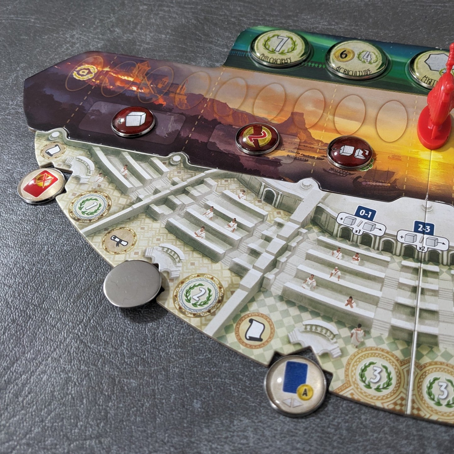 7 Wonders Duel Brettspiel und Pantheon und Agora Erweiterung inspiriert inoffizielles Glas und Metall Token Pack