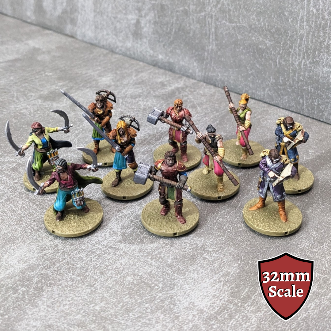 Adventurers Starter Set 3 32mm Unpainted Dungeons and Dragons Party 10 Mini Figures