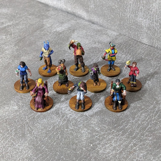 Tavern Patrons NPC Seated and Standing Set 32mm Unpainted Dungeons and Dragons 10 Mini Figures