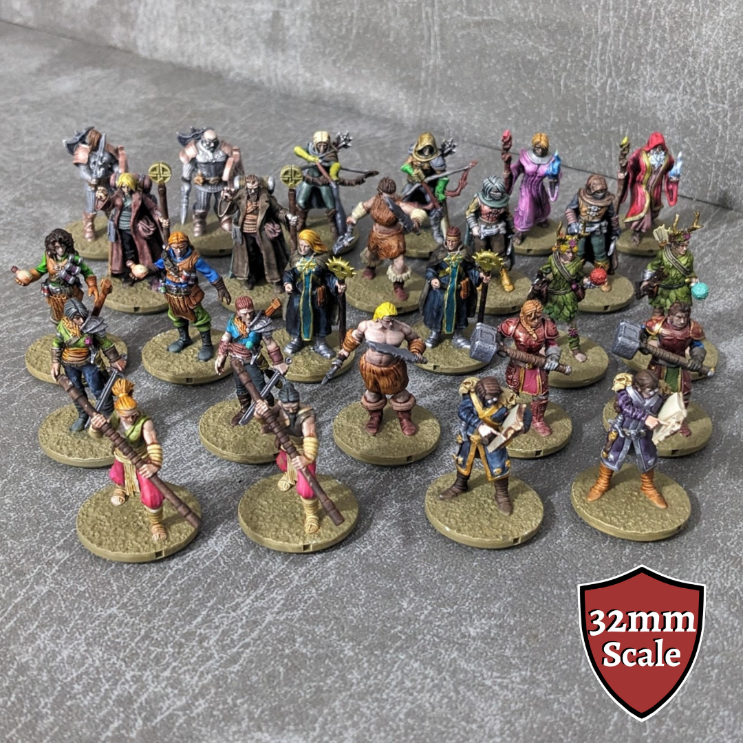 Adventurers Starter Set All Core Classes 32mm Unpainted Dungeons and Dragons Party 26 Mini Figure Bumper Pack