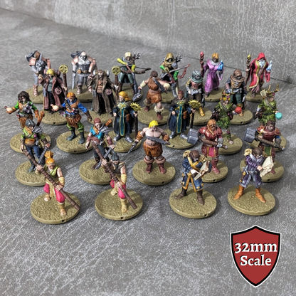 Adventurers Starter Set All Core Classes 32mm Unpainted Dungeons and Dragons Party 26 Mini Figure Bumper Pack