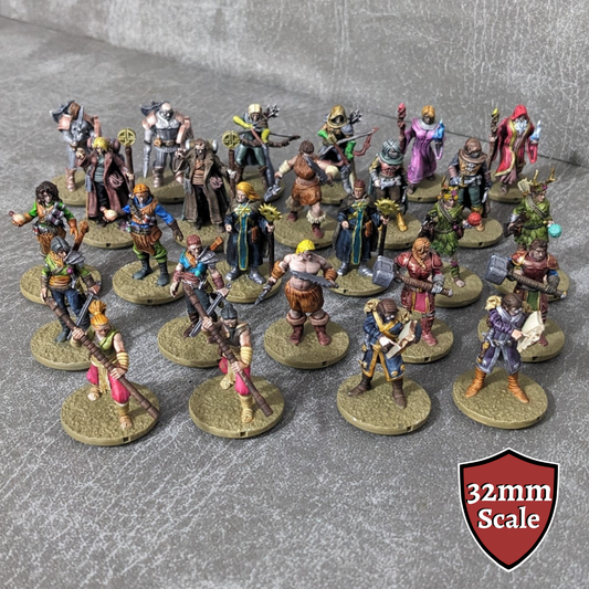 Adventurers Starter Set All Core Classes 32mm Unpainted Dungeons and Dragons Party 26 Mini Figure Bumper Pack