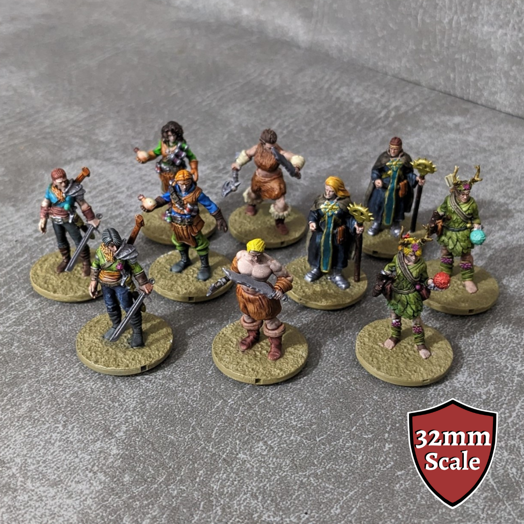 Adventurers Starter Set 2 32mm Unpainted Dungeons and Dragons Party 10 Mini Figures