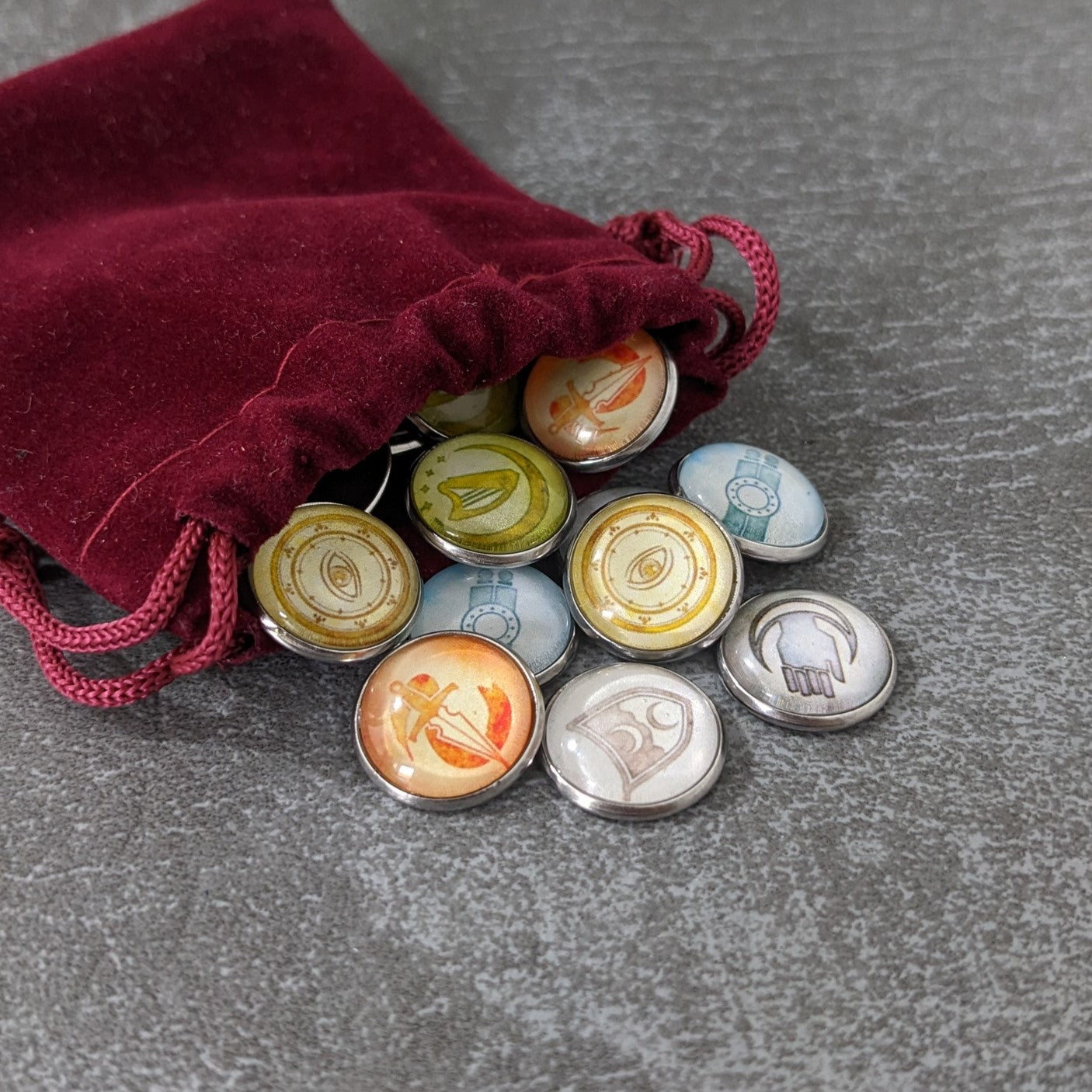 Lords of Waterdeep Board Game and Expansion Inspired Unofficial Building Control Glass and Metal Token Pack