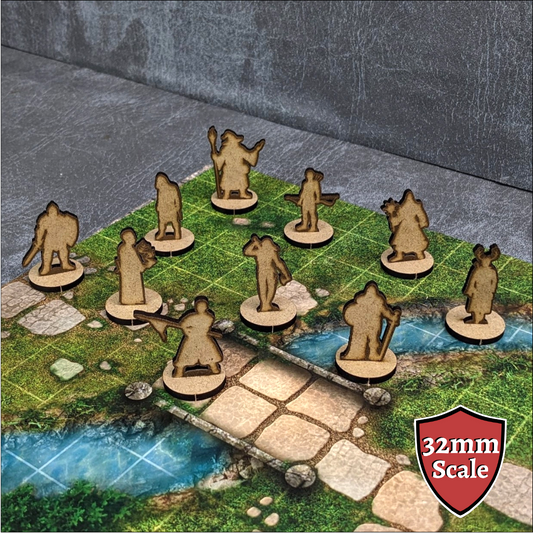 Masculine Adventurers Dungeons and Dragons 32mm Scale Wooden Standee 10 Pack