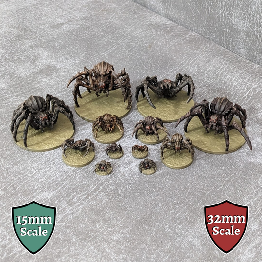Spider Monster Starter Set 32mm and 15mm Unpainted Dungeons and Dragons Creatures 12 Mini Figures