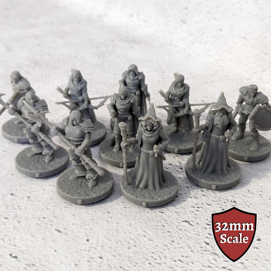 Explorers Starter Set 1 32mm Unpainted Dungeons and Dragons Party 10 Mini Figures
