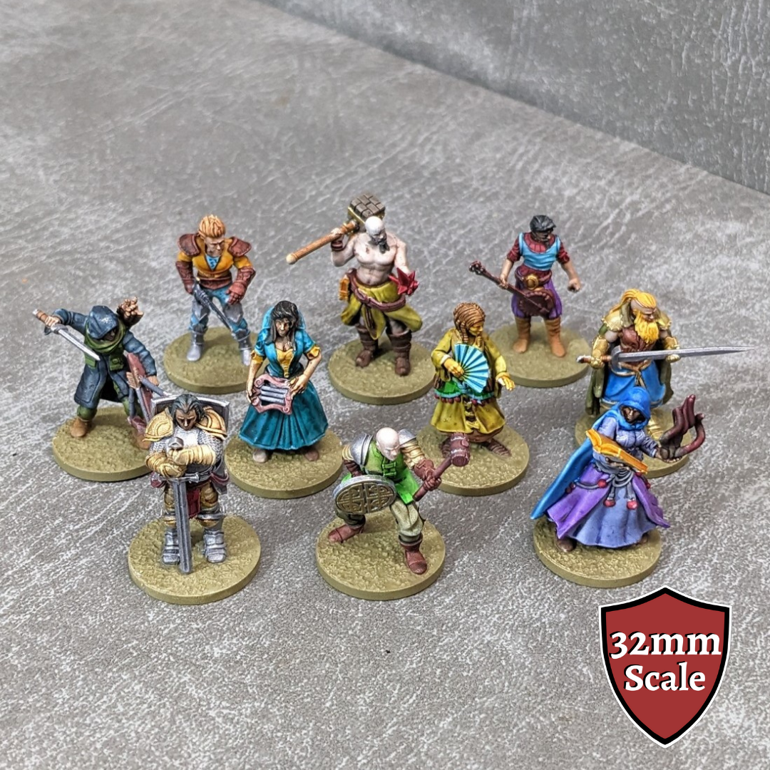 Heroes Set 1 32mm Unpainted Dungeons and Dragons Party 10 Mini Figures