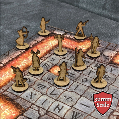 Feminine Adventurers Dungeons and Dragons 32mm Scale Wooden Standee 10 Pack