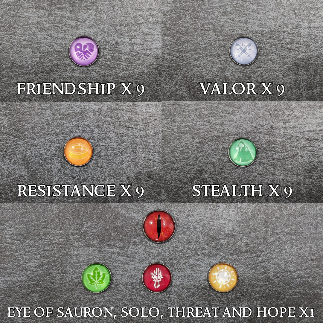 The Lord of the Rings Fate of the Fellowship Inspired Unofficial Glass and Metal Token Pack