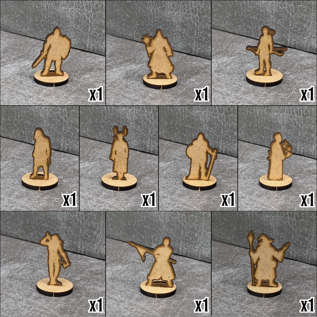 Masculine Adventurers Dungeons and Dragons 32mm Scale Wooden Standee 10 Pack