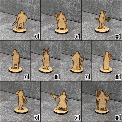 Masculine Adventurers Dungeons and Dragons 32mm Scale Wooden Standee 10 Pack