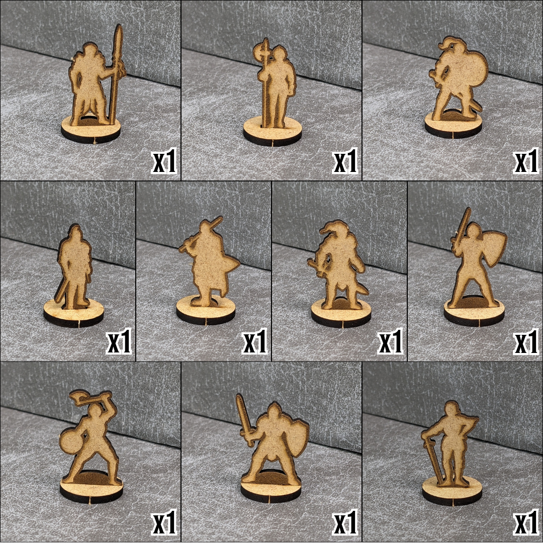 Guards and Knights Dungeons and Dragons 32mm Scale Wooden Standee 10 Pack
