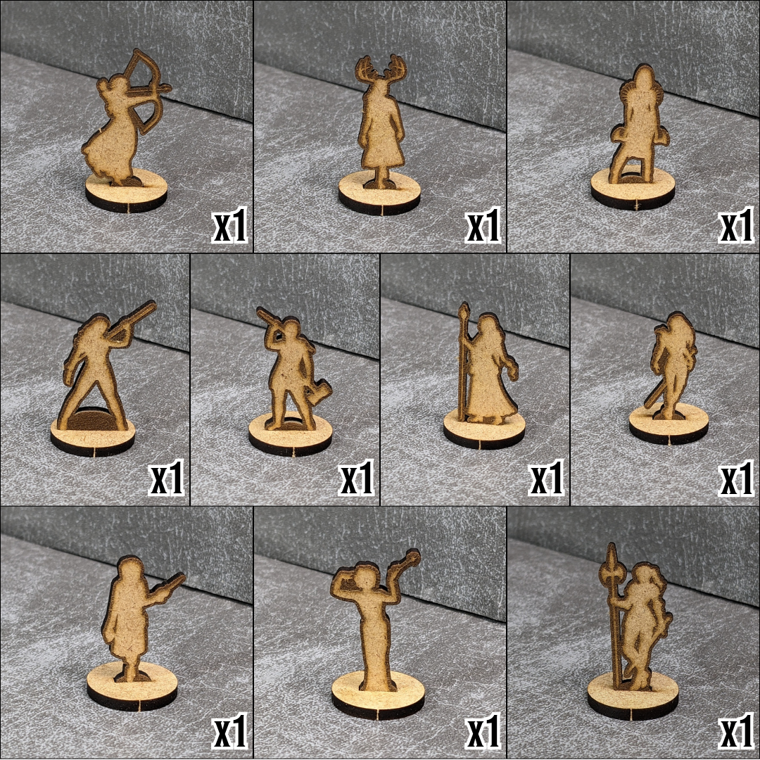 Feminine Adventurers Dungeons and Dragons 32mm Scale Wooden Standee 10 Pack