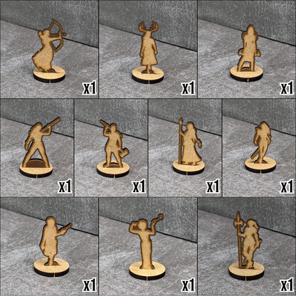 Feminine Adventurers Dungeons and Dragons 32mm Scale Wooden Standee 10 Pack