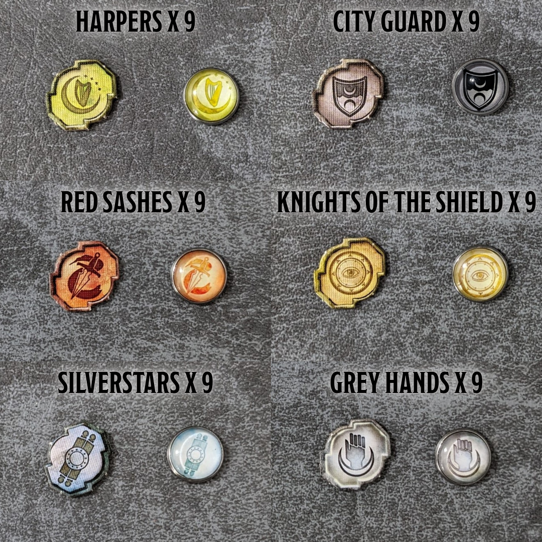 Lords of Waterdeep Board Game and Expansion Inspired Unofficial Building Control Glass and Metal Token Pack