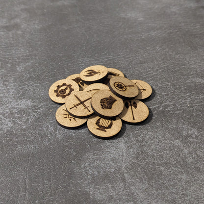 Pack de 26 jetons en bois pour classe de personnage de Donjons et Dragons