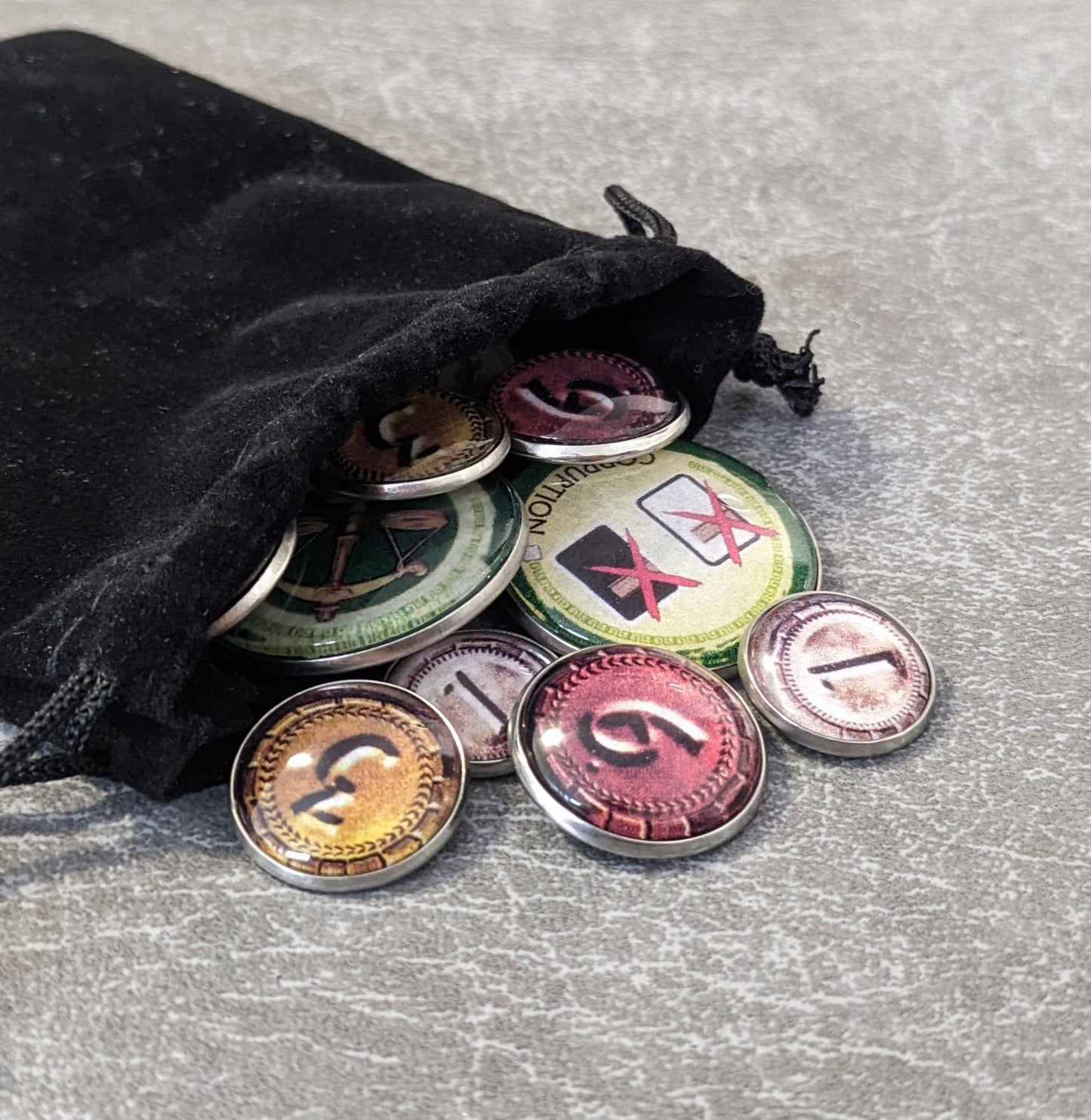 7 Wonders Duel Brettspiel und Pantheon und Agora Erweiterung inspiriert inoffizielles Glas und Metall Token Pack