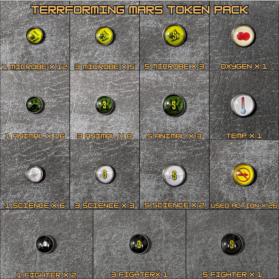 Terraforming Mars Board Game Inspired Unofficial Glass and Metal Token Pack