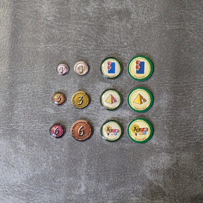 7 Wonders Duel Brettspiel und Pantheon und Agora Erweiterung inspiriert inoffizielles Glas und Metall Token Pack