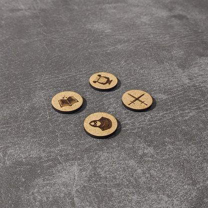 Pack de 26 jetons en bois pour classe de personnage de Donjons et Dragons