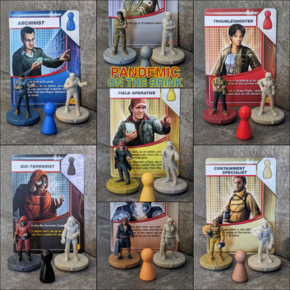 Großes, winziges Figurenpaket mit 23 Figuren, inspiriert von den 15 mm Brettspielcharakteren „Pandemie“, „Am Rande der Verzweiflung“, „Im Labor“ und „Ausnahmezustand“.