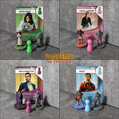 Großes, winziges Figurenpaket mit 23 Figuren, inspiriert von den 15 mm Brettspielcharakteren „Pandemie“, „Am Rande der Verzweiflung“, „Im Labor“ und „Ausnahmezustand“.