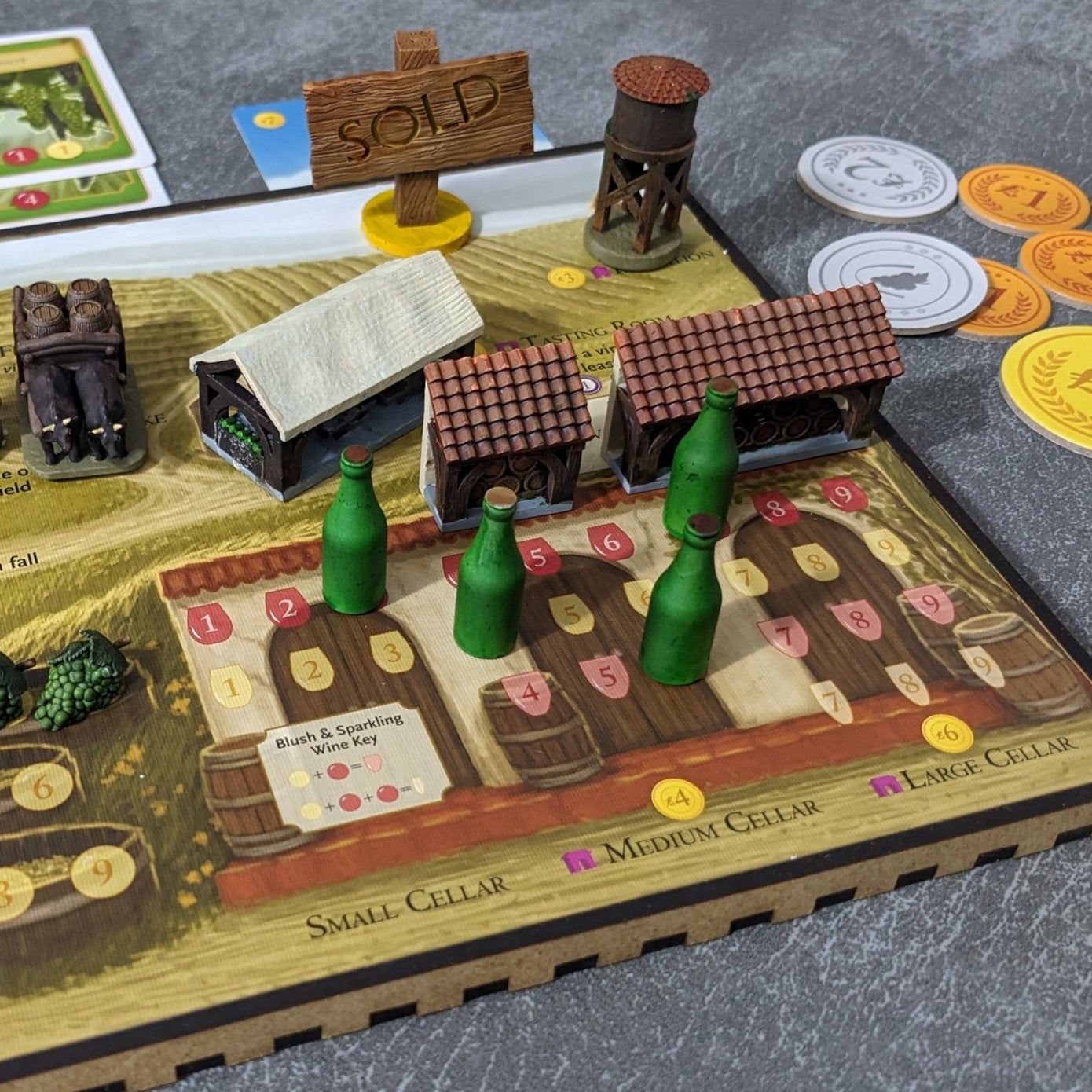 Viticulture Board Game Inspired Unpainted Unofficial Magnetic Grapes and Wines Token Upgrade Pack With Magnetic Tracker Board