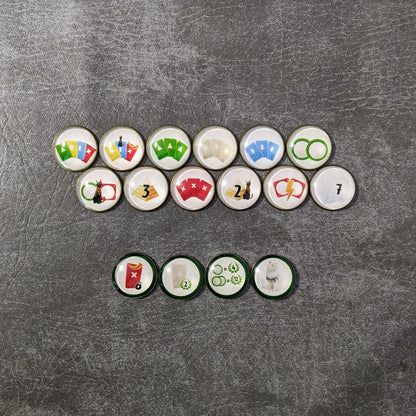 Vom Brettspiel 7 Wonders inspiriertes inoffizielles Token-Paket aus Glas und Metall